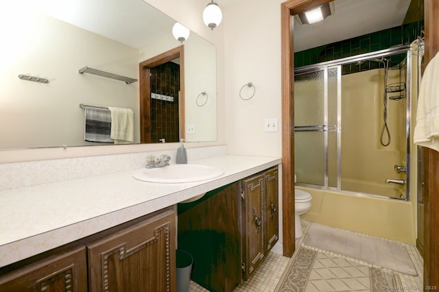 17 Brush Hill Rd, Clinton, CT 06413 - full bath with tile patterned flooring, vanity, and bath / shower combo with glass door