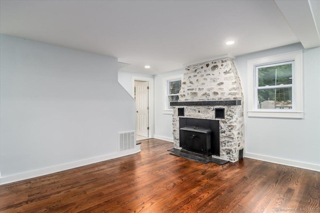 3 Brookside Trl, Monroe, CT 06468 - unfurnished living room featuring wood finished floors, a fireplace, and recessed lighting