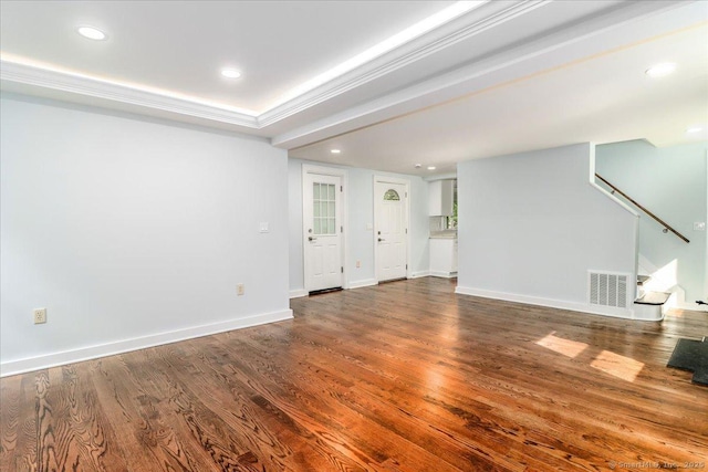 3 Brookside Trl, Monroe, CT 06468 - unfurnished living room featuring stairway, wood finished floors, and recessed lighting
