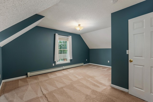 46 Dewey St, Middletown, CT 06457 - additional living space featuring carpet, baseboard heating, lofted ceiling, baseboards, and a textured ceiling