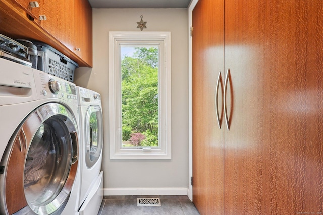 8 Highview Rd, Madison, CT 06443 - laundry area featuring cabinet space, washing machine and clothes dryer, and tile patterned flooring