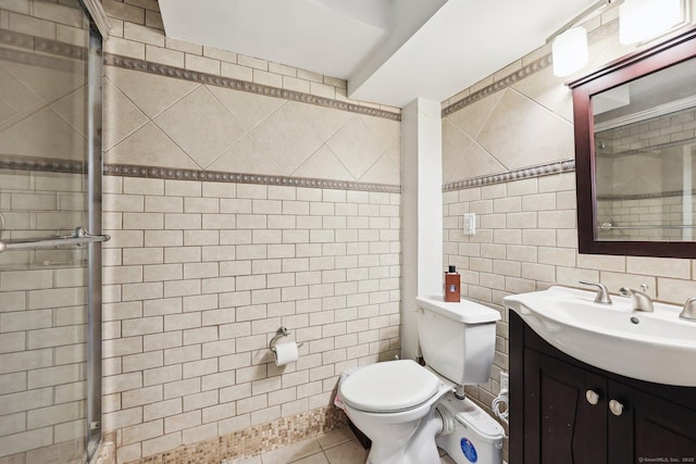 8 Highview Rd, Madison, CT 06443 - full bathroom featuring tile walls, vanity, a stall shower, and tile patterned flooring