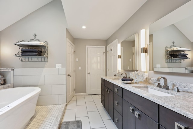 8 Highview Rd, Madison, CT 06443 - full bathroom with double vanity, a soaking tub, and recessed lighting