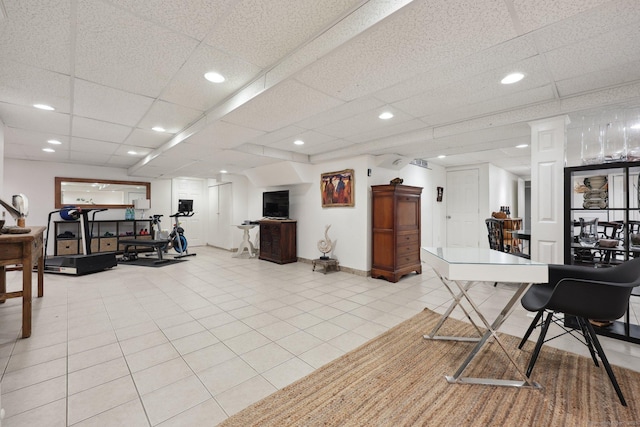 8 Highview Rd, Madison, CT 06443 - workout area with a paneled ceiling, recessed lighting, and light tile patterned floors