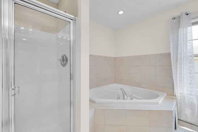 240 Highland Ave, Stratford, CT 06614 - full bathroom with a stall shower, a garden tub, and recessed lighting