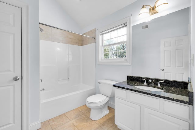 240 Highland Ave, Stratford, CT 06614 - bathroom featuring vanity, lofted ceiling,  shower combination, and tile patterned floors