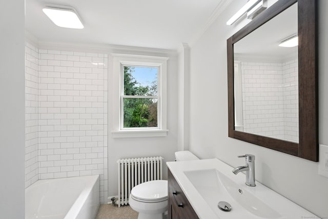 37 Cedar Crest Pl, Norwalk, CT 06854 - bathroom with radiator heating unit, vanity, ornamental molding, and  shower combination