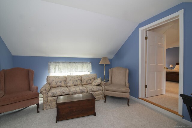 38 Fenner Ln, Stonington, CT 06378 - carpeted living room featuring vaulted ceiling