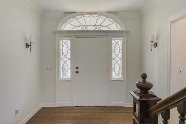 563 Main St, Ridgefield, CT 06877 - entrance foyer featuring ornamental molding, dark wood-style flooring, and baseboards