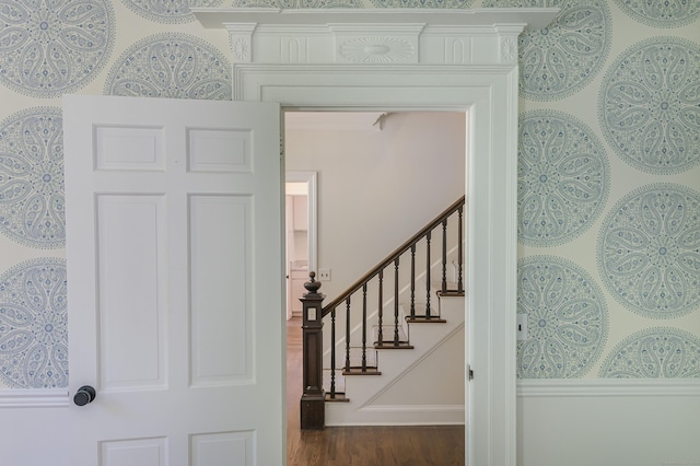 563 Main St, Ridgefield, CT 06877 - foyer entrance featuring dark wood-style floors and stairway