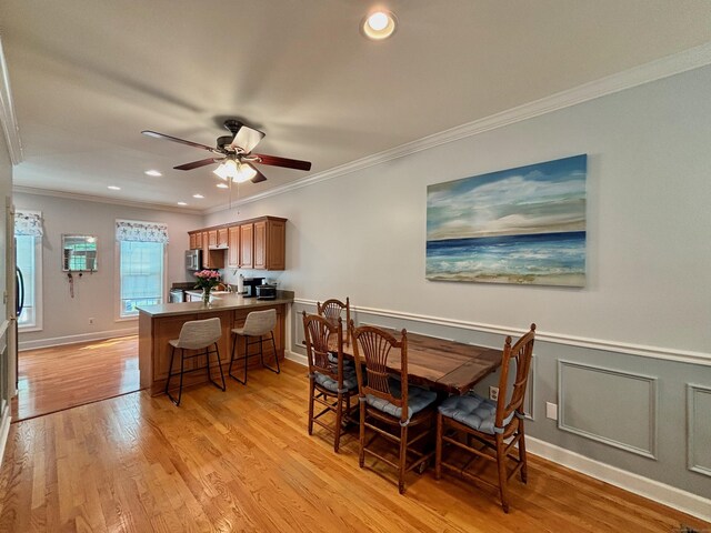 401 Cambridge Commons Unit 401, Middletown, CT 06457 - dining room featuring crown molding, a ceiling fan, light wood-style flooring, and recessed lighting