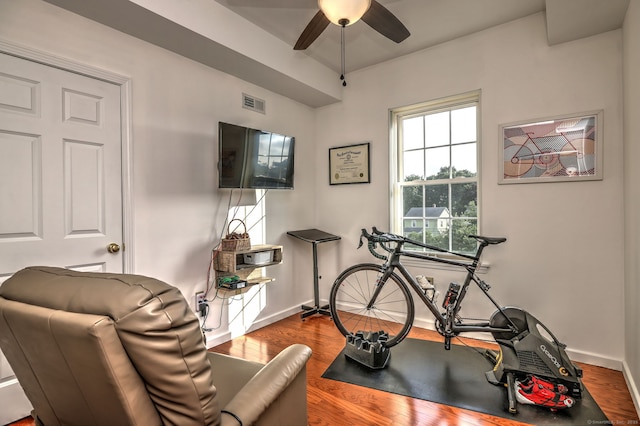 510 First Ave Unit 306, West Haven, CT 06516 - exercise area featuring a ceiling fan and wood finished floors
