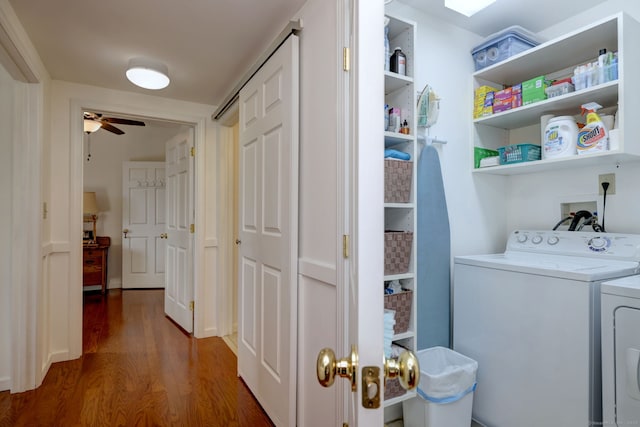 510 First Ave Unit 306, West Haven, CT 06516 - laundry area with independent washer and dryer, wood finished floors, and a ceiling fan
