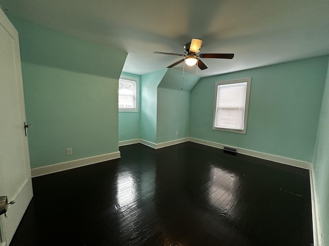 82 Trowbridge Pl, Naugatuck, CT 06770 - bonus room featuring a ceiling fan, dark wood-style floors, and vaulted ceiling