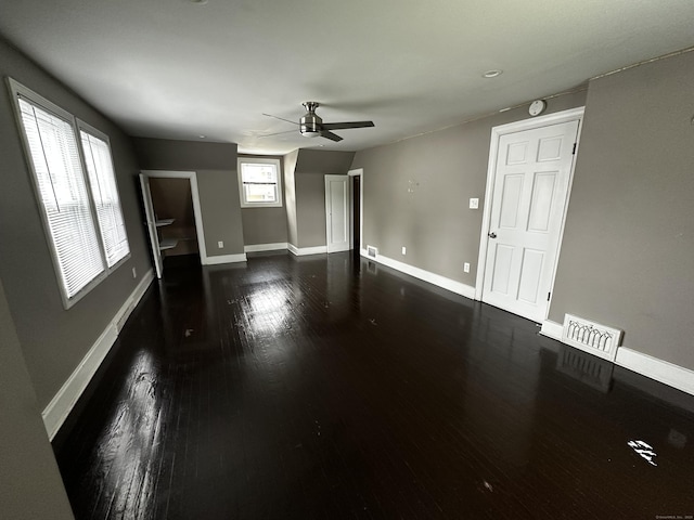 82 Trowbridge Pl, Naugatuck, CT 06770 - unfurnished living room with a ceiling fan and dark wood-style floors