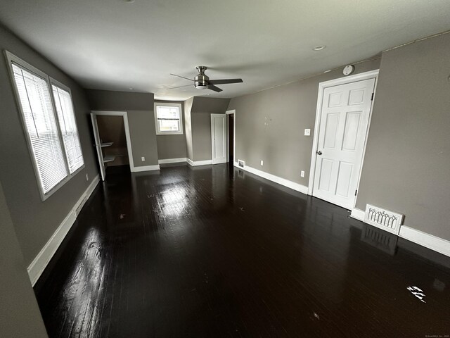 82 Trowbridge Pl, Naugatuck, CT 06770 - unfurnished living room with ceiling fan and dark wood finished floors