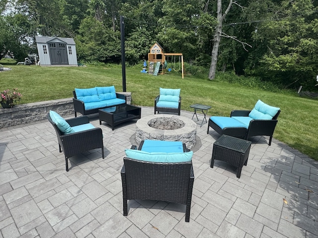 20 Celestial Ln, Wallingford, CT 06492 - view of patio / terrace featuring an outdoor living space with a fire pit and a playground