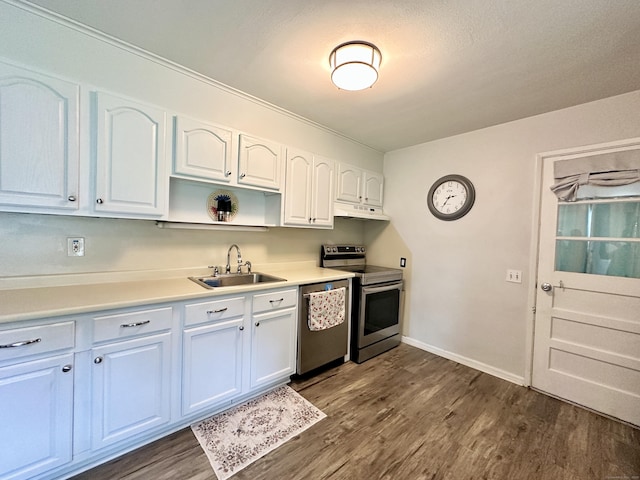11 Polk Ln, Windsor Locks, CT 06096 - kitchen with stainless steel appliances, under cabinet range hood, dark wood-style flooring, and white cabinets