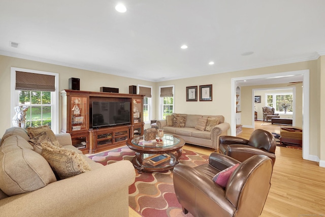 427 Long Mountain Rd, New Milford, CT 06776 - living area with plenty of natural light, ornamental molding, light wood-style floors, and recessed lighting