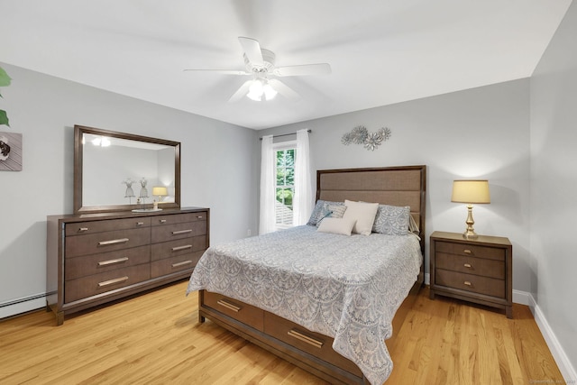 427 Long Mountain Rd, New Milford, CT 06776 - bedroom featuring light wood finished floors, a baseboard heating unit, and a ceiling fan
