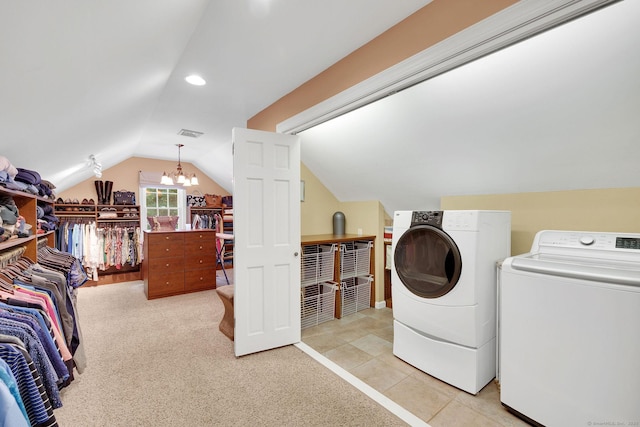 427 Long Mountain Rd, New Milford, CT 06776 - laundry room with washer and clothes dryer, light colored carpet, and recessed lighting