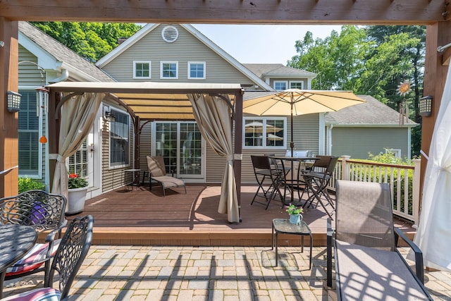 427 Long Mountain Rd, New Milford, CT 06776 - wooden terrace featuring outdoor dining area and a gazebo