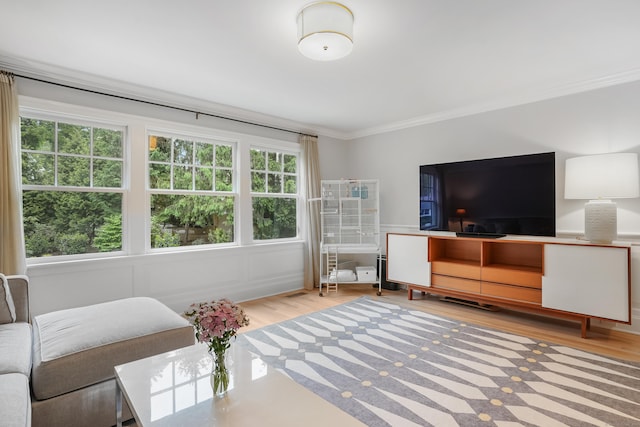21 Oak Ridge Park, Westport, CT 06880 - living area with ornamental molding, light wood-type flooring, and plenty of natural light