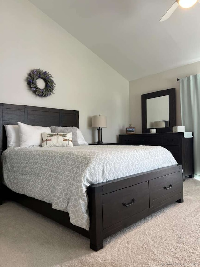 330 Crystal Ave Unit 20, New London, CT 06320 - bedroom with vaulted ceiling, light carpet, and a ceiling fan