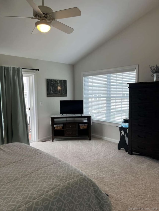 330 Crystal Ave Unit 20, New London, CT 06320 - bedroom with lofted ceiling, multiple windows, carpet, and a ceiling fan