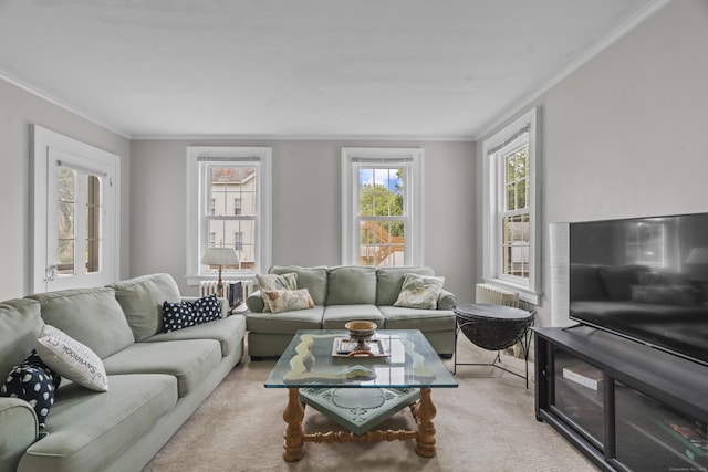 122 College St, Old Saybrook, CT 06475 - living area with crown molding and light carpet