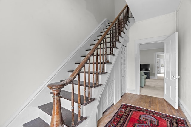 122 College St, Old Saybrook, CT 06475 - stairway with hardwood / wood-style flooring and baseboards