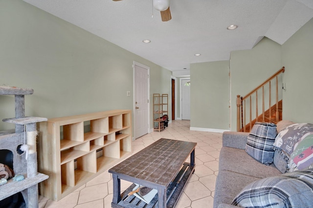 133 Savage Hill Rd, Berlin, CT 06037 - living area featuring a ceiling fan, stairway, and recessed lighting