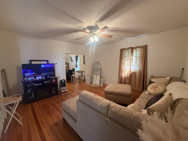 384 Park St, Bristol, CT 06010 - living room featuring hardwood / wood-style flooring, ceiling fan, and a textured ceiling
