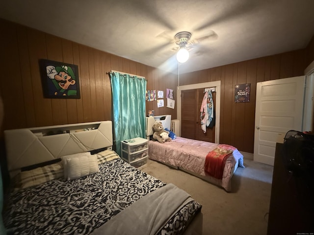 384 Park St, Bristol, CT 06010 - carpeted bedroom with a ceiling fan, wooden walls, and radiator