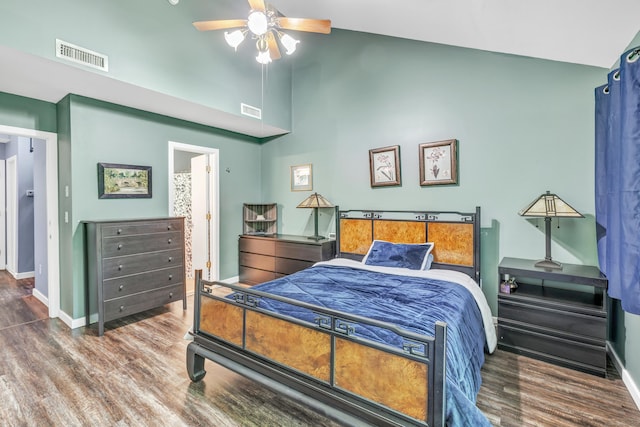 15 Perry Ave Unit D1, Norwalk, CT 06850 - bedroom featuring wood finished floors, high vaulted ceiling, and a ceiling fan