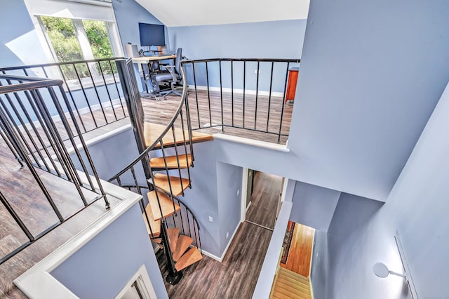 15 Perry Ave Unit D1, Norwalk, CT 06850 - stairs with wood finished floors and vaulted ceiling