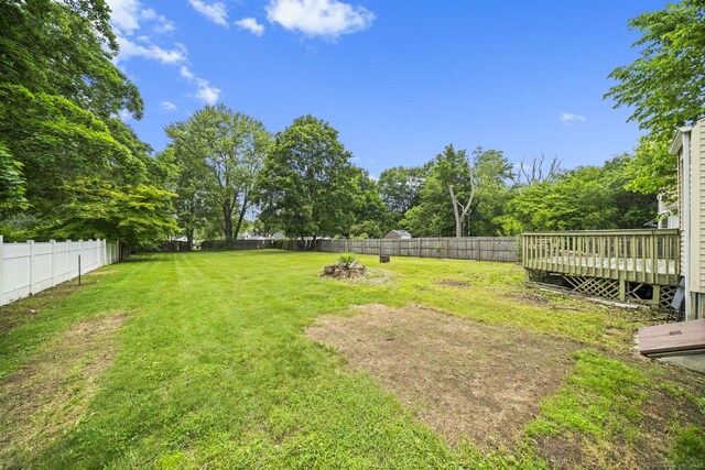 692 Enfield St, Enfield, CT 06082 - fenced backyard with a deck and view of wooded area