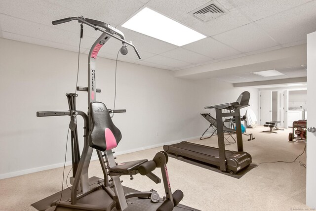 39 Wampum Hill Rd, Weston, CT 06883 - workout area featuring carpet flooring and a drop ceiling