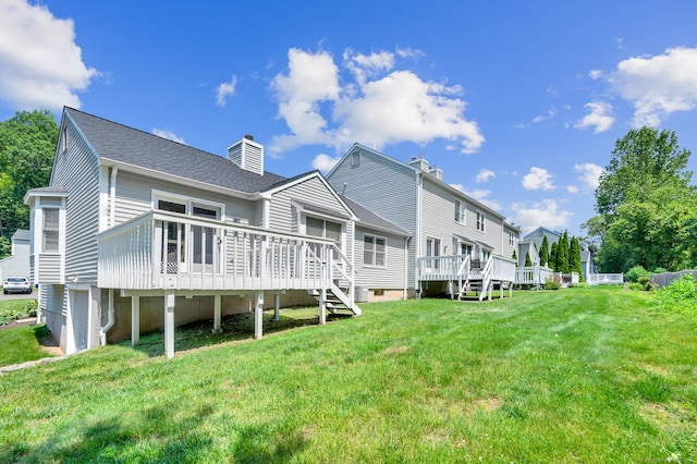 80 Quarry Village Rd, Cheshire, CT 06410 - rear view of house featuring a deck, a chimney, a yard, and a shingled roof