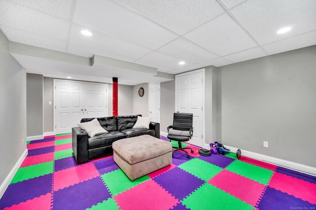 80 Quarry Village Rd, Cheshire, CT 06410 - living area with recessed lighting, tile patterned floors, and a drop ceiling