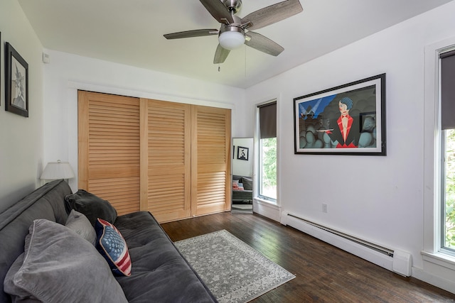 173 Bch Hill Rd E, Bridgewater, CT 06752 - living room with a baseboard radiator, healthy amount of natural light, and dark wood finished floors