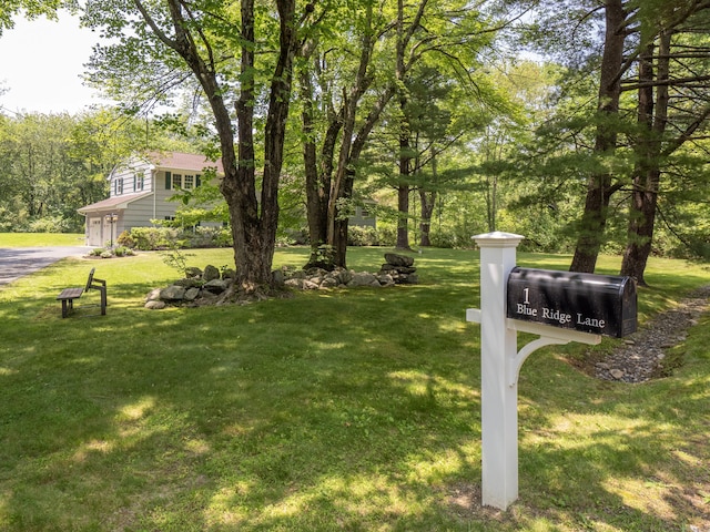 1 Blue Ridge Ln, Wilton, CT 06897 - view of grassy yard featuring an attached garage and driveway