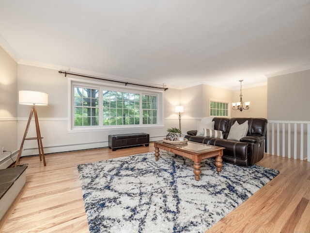 1 Blue Ridge Ln, Wilton, CT 06897 - living area with wood finished floors, a chandelier, ornamental molding, and baseboard heating