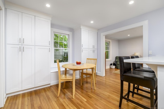 116 Knapp St, Stamford, CT 06907 - dining space with light wood-type flooring and recessed lighting