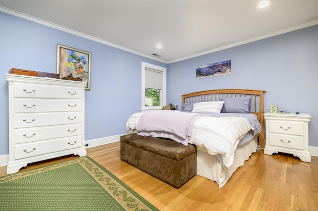 116 Knapp St, Stamford, CT 06907 - bedroom with light wood-style floors, ornamental molding, and recessed lighting