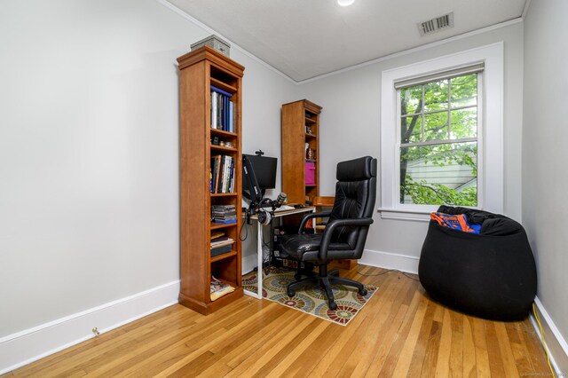116 Knapp St, Stamford, CT 06907 - office featuring hardwood / wood-style floors and crown molding