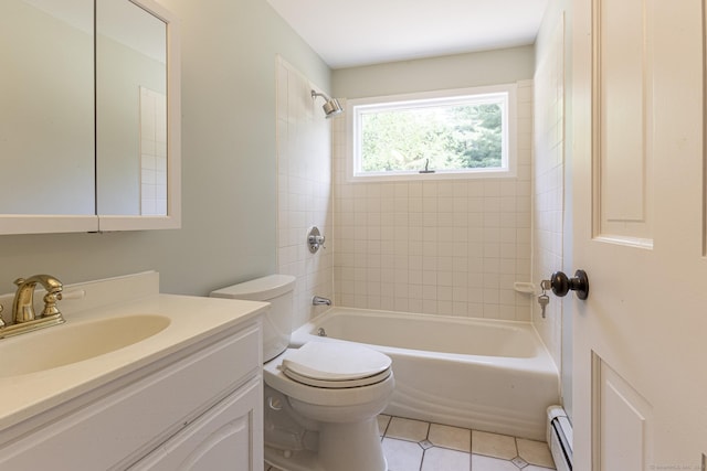 20 Sharon Dr, South Windsor, CT 06074 - full bathroom with vanity, a baseboard radiator, bathtub / shower combination, and tile patterned floors