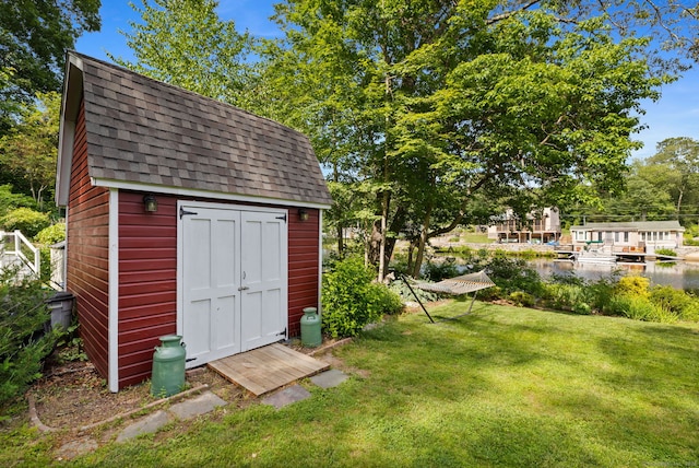271 Haywardville Rd, East Haddam, CT 06415 - view of grassy yard with a storage shed and a water view