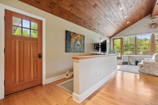 271 Haywardville Rd, East Haddam, CT 06415 - entryway with wood finished floors, wooden ceiling, and lofted ceiling