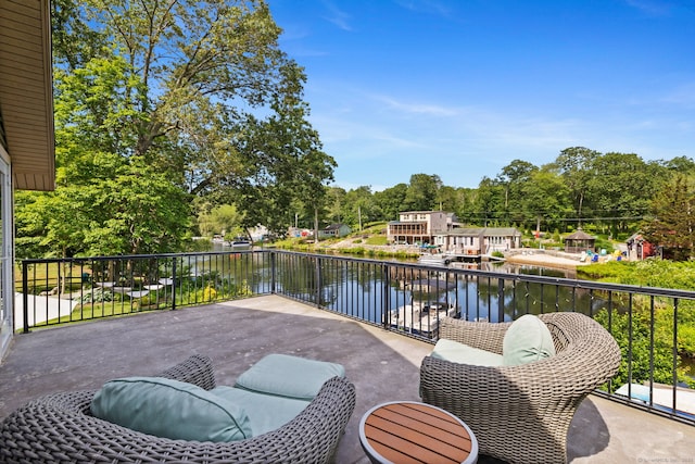 271 Haywardville Rd, East Haddam, CT 06415 - view of patio featuring a water view and view of wooded area